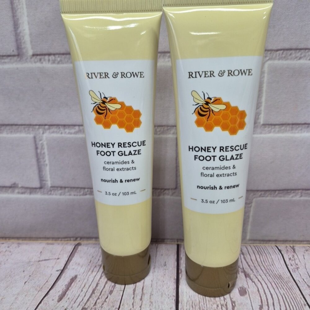 2Pk River & Rowe Honey Rescue Foot Glaze Ceramides Floral Extracts Nourish Renew